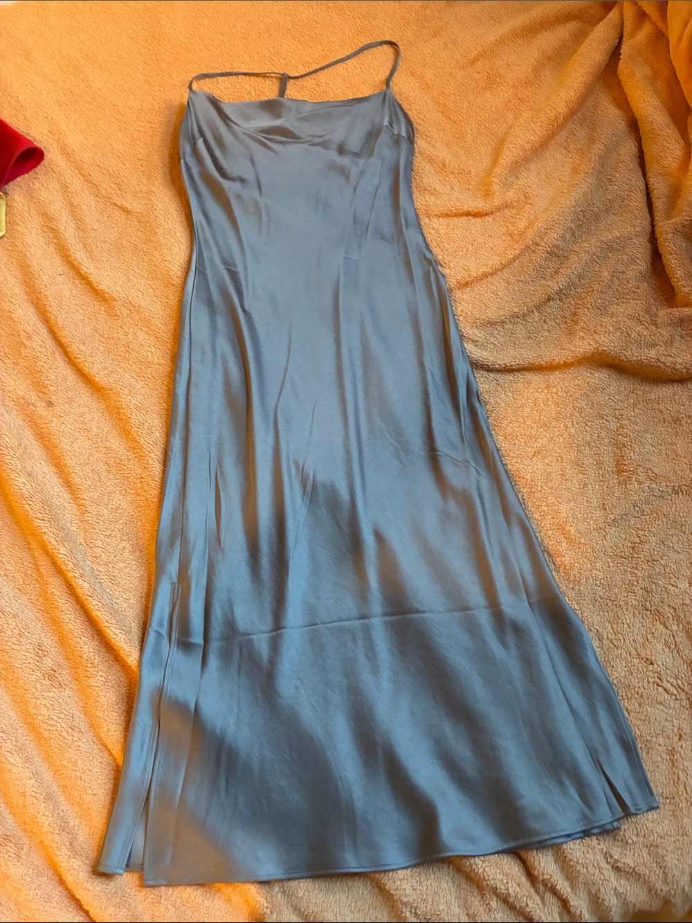 Satin Slip Dress in Steel Blue